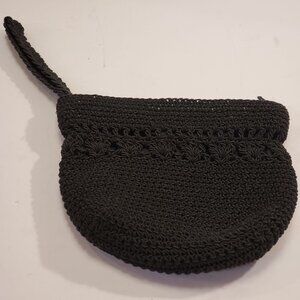 Kathie Lee Collections Crocheted Wristlet Purse Clutch Boho Black Zipper